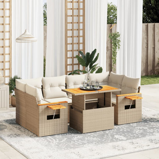 Set Divani da Giardino 7 pz con Cuscini Beige in Polyrattan