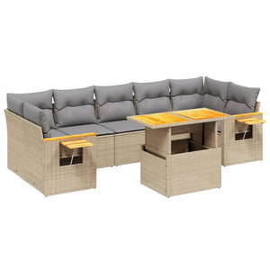 Set Divano da Giardino 8 pz con Cuscini Beige in Polyrattan