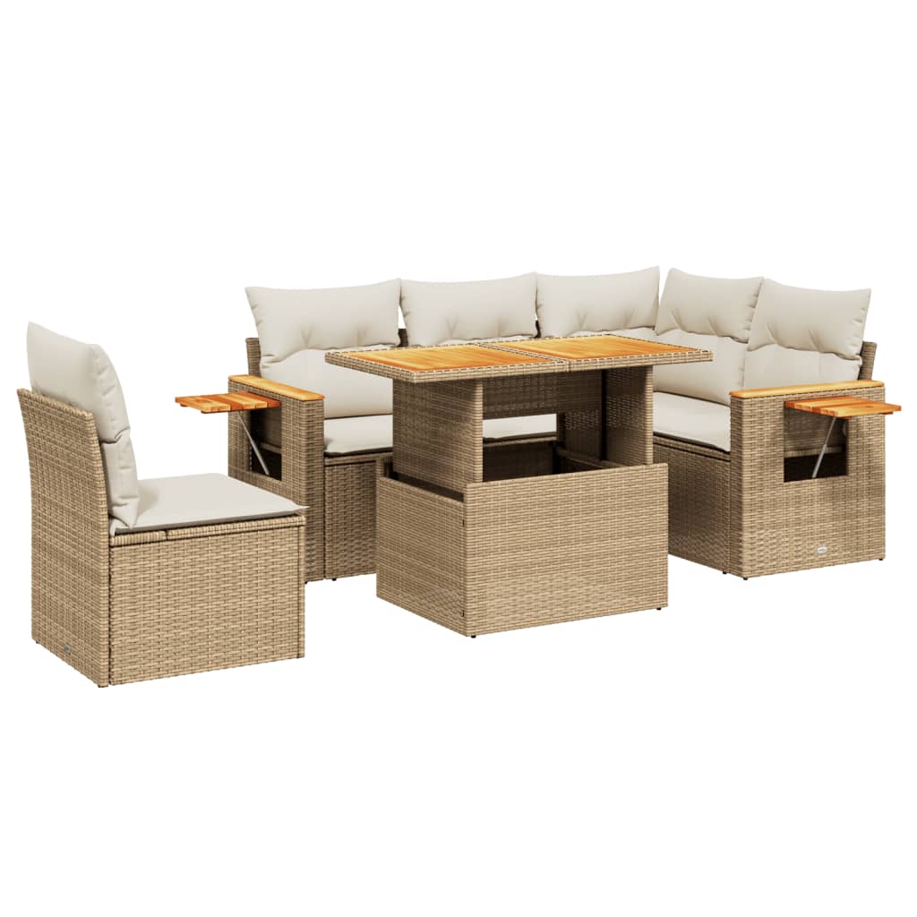 Set Divano da Giardino 6 pz con Cuscini Beige in Polyrattan
