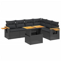 Set Divani da Giardino con Cuscini 7pz Nero Polyrattan