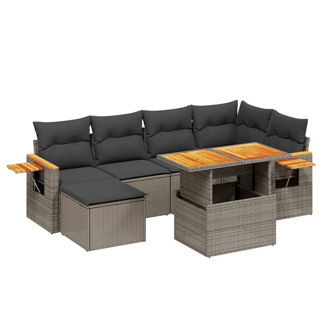Set Divani da Giardino 7 pz con Cuscini Grigio in Polyrattan 3273622