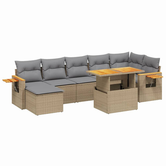 Set Divano da Giardino 8 pz con Cuscini Beige in Polyrattan
