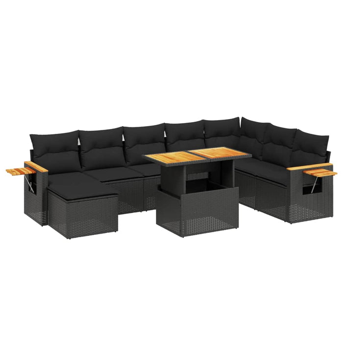 Set Divani da Giardino 9 pz con Cuscini Nero in Polyrattancod mxl 116697