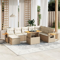 Set Divano da Giardino 9 pz con Cuscini Beige in Polyrattan