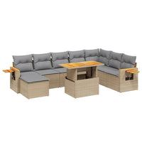 Set Divano da Giardino 9 pz con Cuscini Beige in Polyrattan