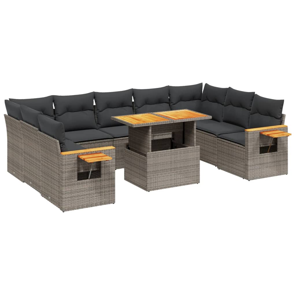 Set Divano da Giardino 10 pz con Cuscini Grigio in Polyrattan 3273664