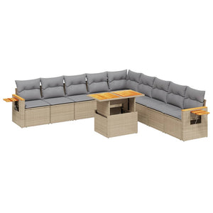 Set Divani da Giardino 11 pz con Cuscini Beige in Polyrattan