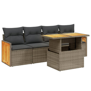 Set Divano da Giardino 5 pz con Cuscini-Sofa da Giardino-Divanetto da esterno Grigio in Polyrattan 824841