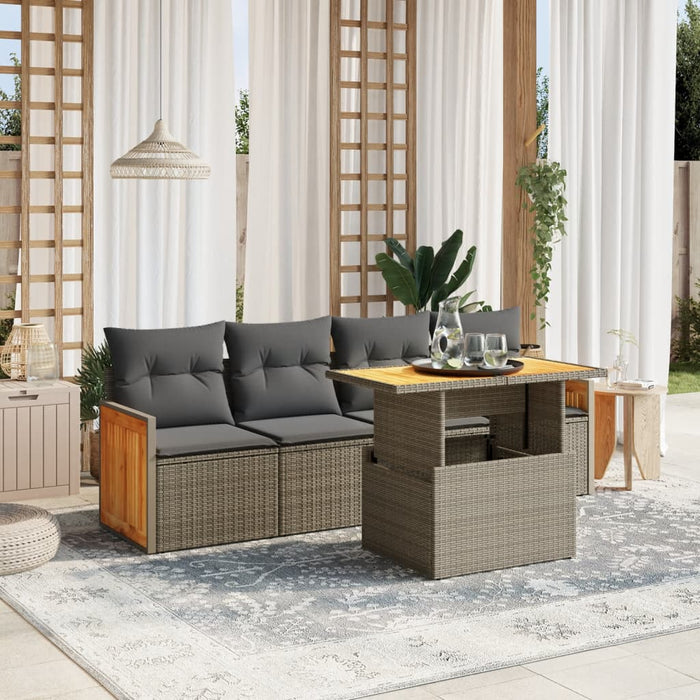 Set Divano da Giardino 5 pz con Cuscini-Sofa da Giardino-Divanetto da esterno Grigio in Polyrattan 824841