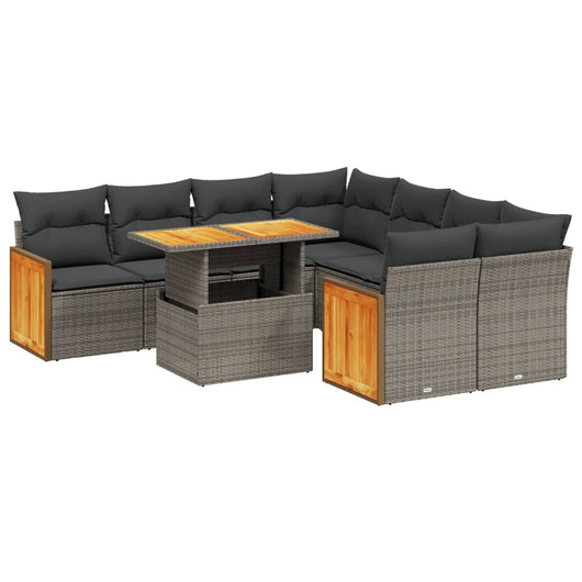 vidaXL Set Divano da Giardino 9 pz con Cuscini Grigio in Polyrattan