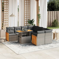 vidaXL Set Divano da Giardino 9 pz con Cuscini Grigio in Polyrattan