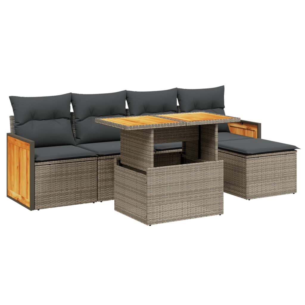 Set Divano da Giardino 6 pz con Cuscini Grigio in Polyrattan 3273937