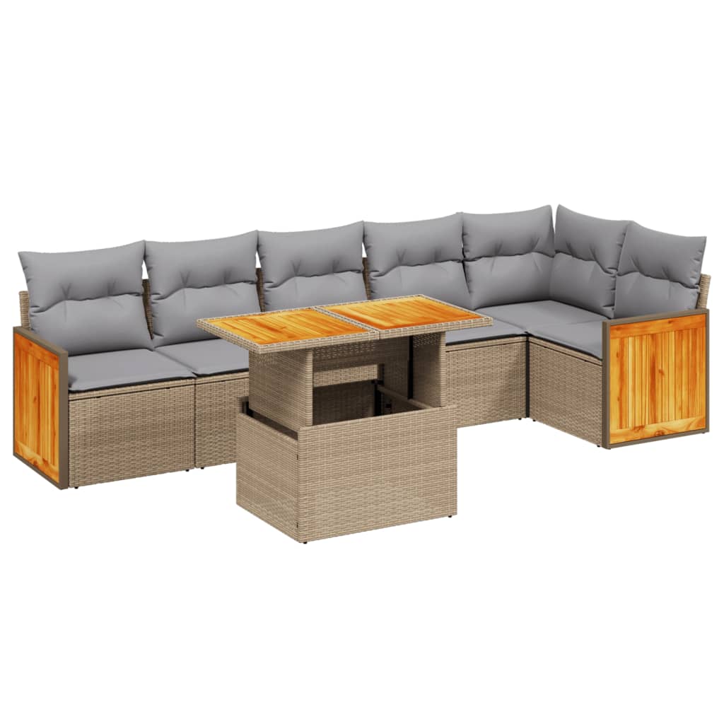 Set Divani da Giardino 7 pz con Cuscini Beige in Polyrattan