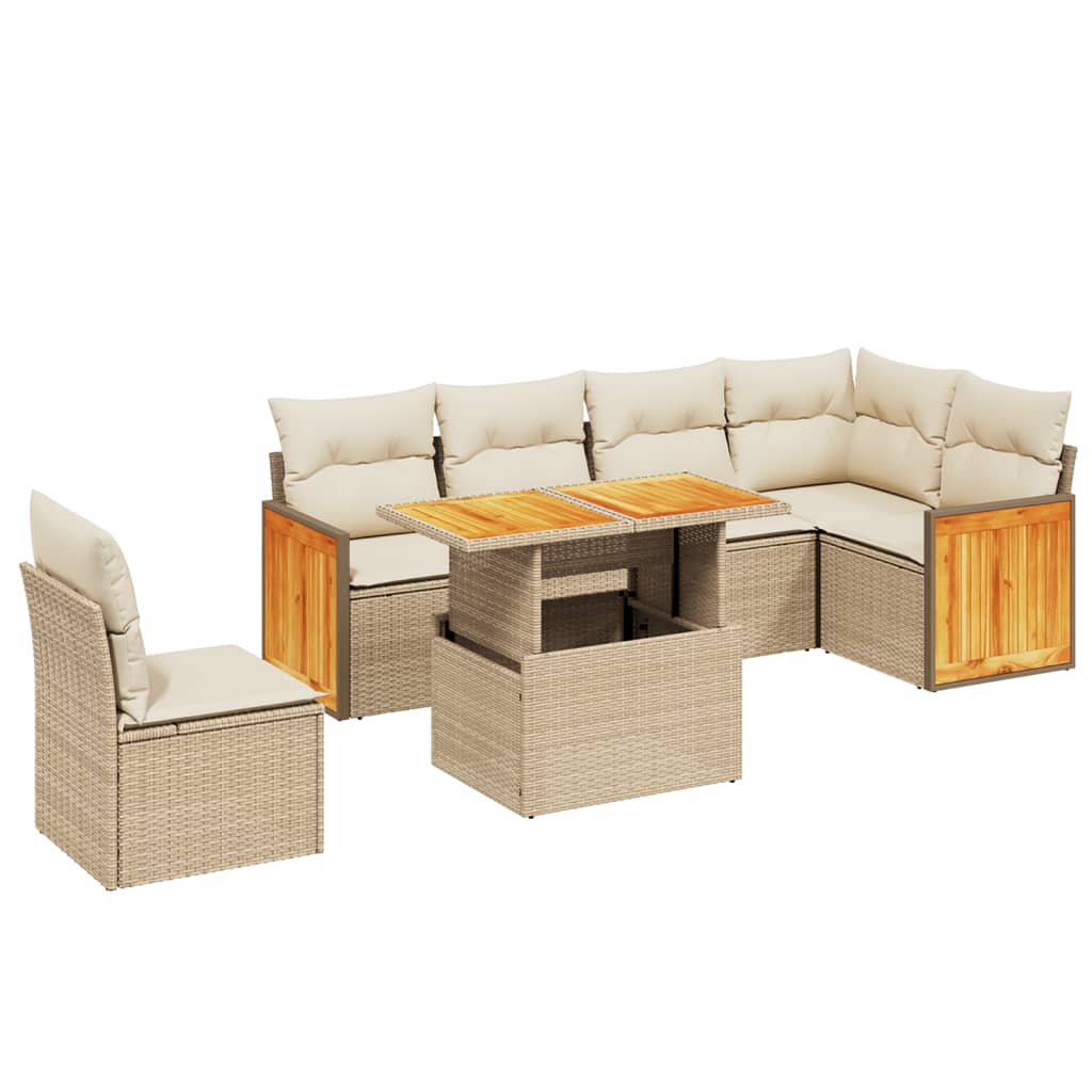 Set Divani da Giardino 7 pz con Cuscini Beige in Polyrattan