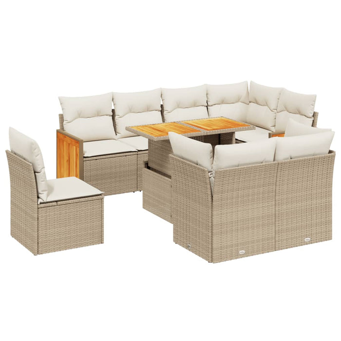 Set Divano da Giardino 9 pz con Cuscini Beige in Polyrattan 3274054