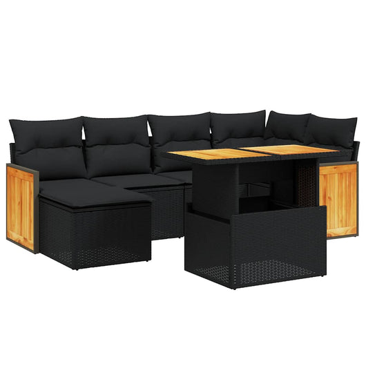 Set Divani da Giardino con Cuscini 7pz Nero Polyrattan