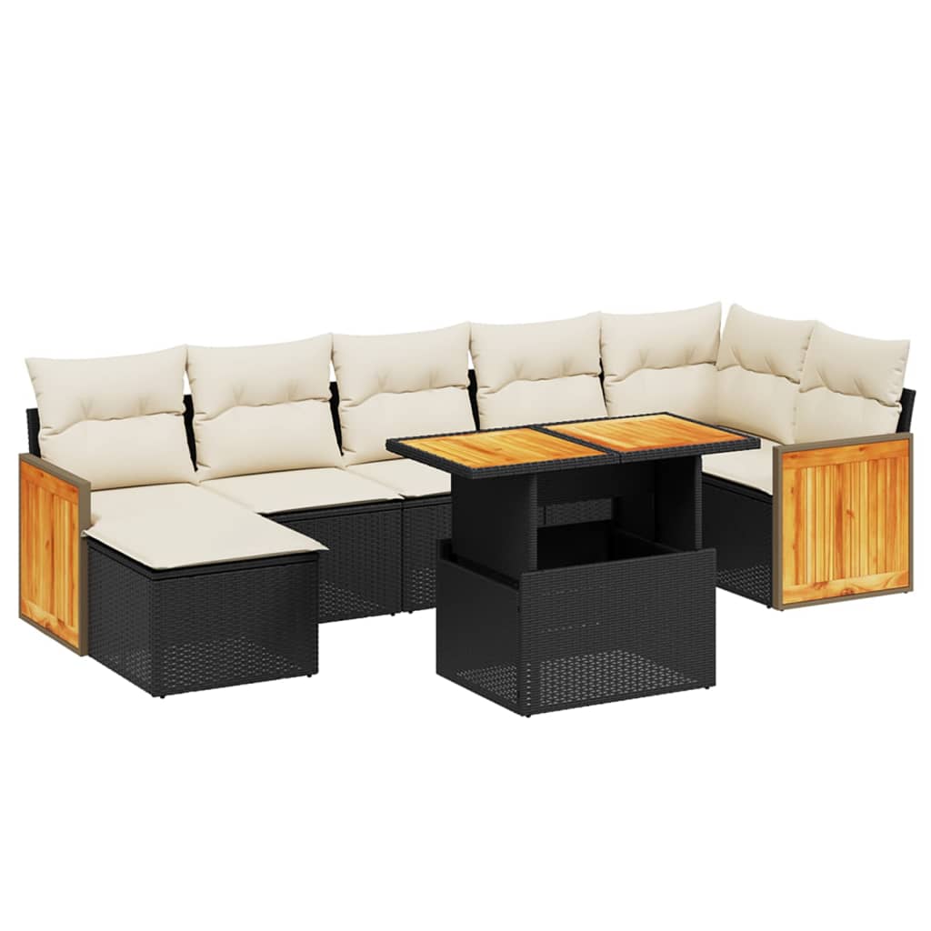 Set Divani da Giardino con Cuscini 8 pz Nero in Polyrattan