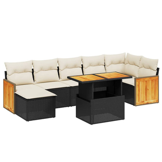 Set Divani da Giardino con Cuscini 8 pz Nero in Polyrattan