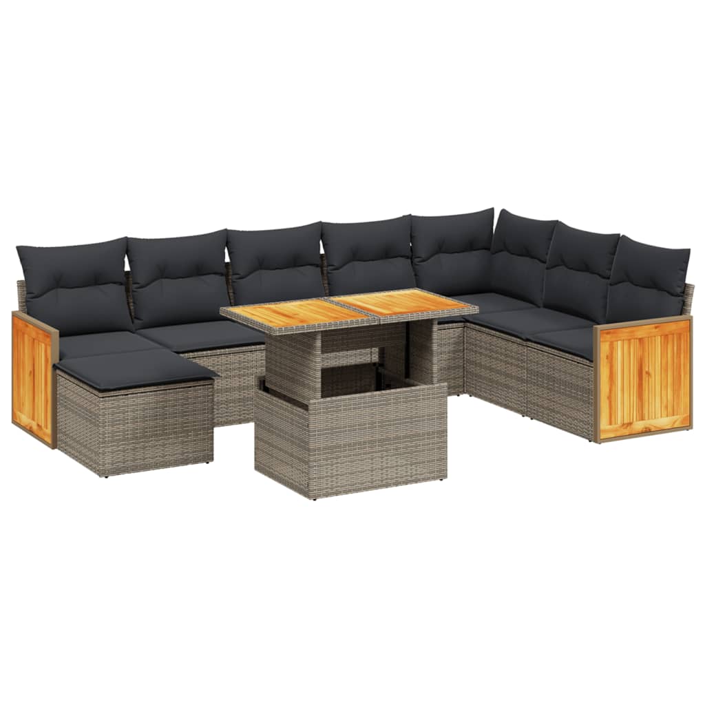 Set Divano da Giardino 9 pz con Cuscini Grigio in Polyrattan 3274098