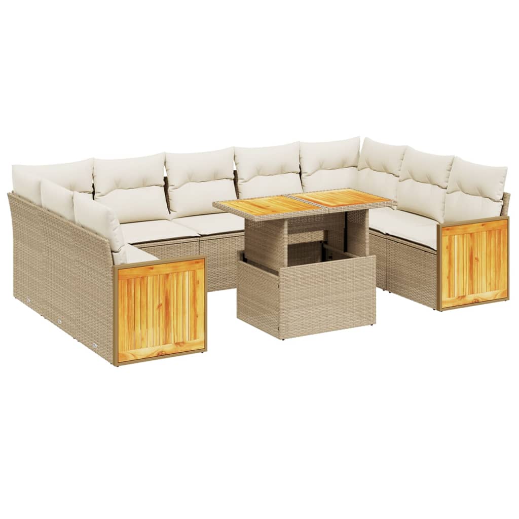 Set Divano da Giardino 10 pz con Cuscini Beige in Polyrattan 3274103