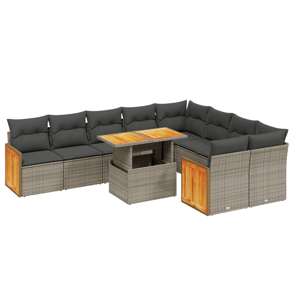 Set Divano da Giardino 10 pz con Cuscini Grigio in Polyrattan 3274119