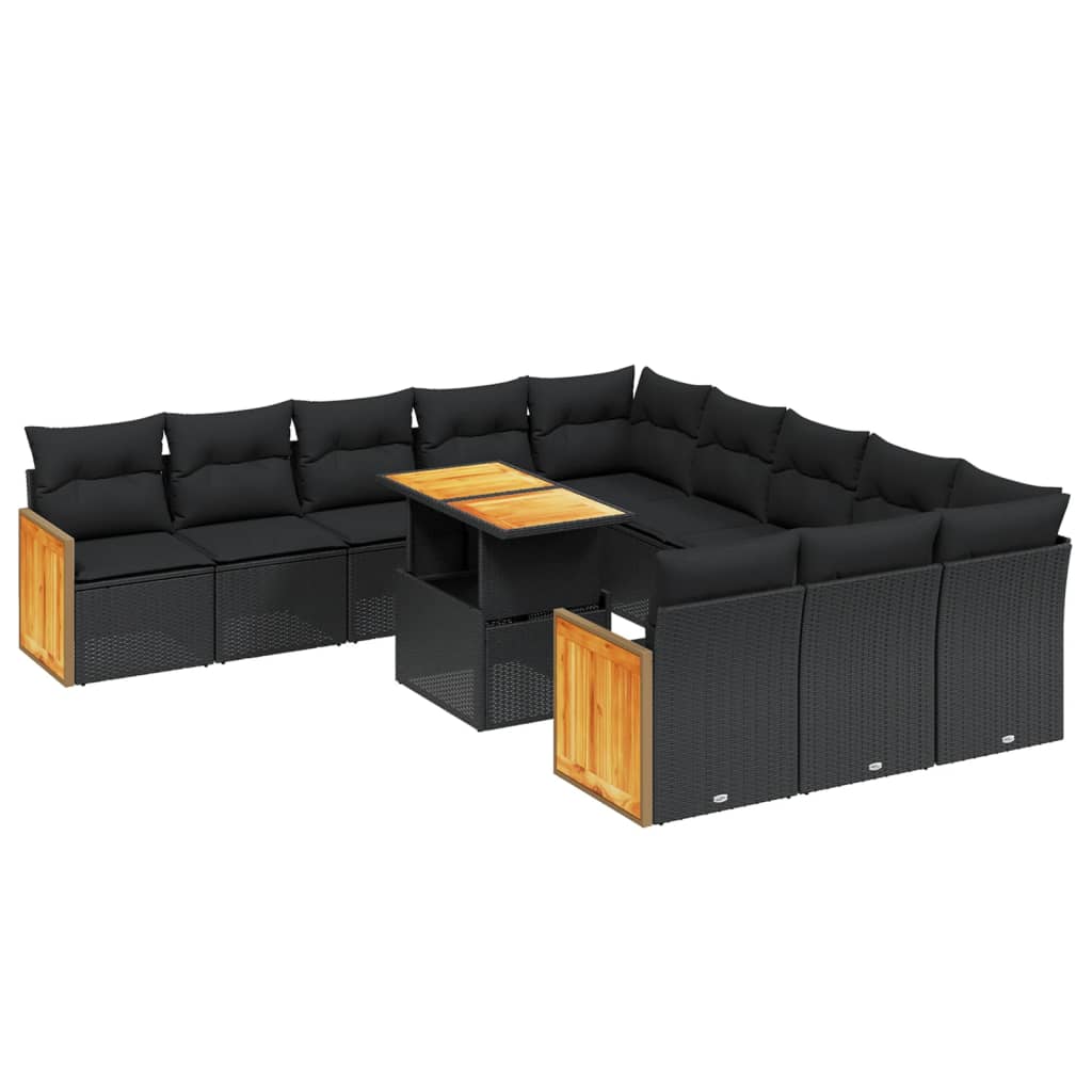 Set Divani da Giardino 11 pz con Cuscini in Polyrattan Nero 3274142