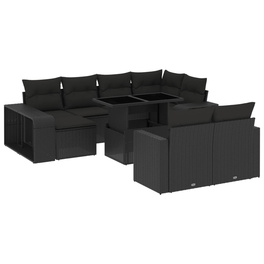 Set Divani da Giardino 11 pz con Cuscini in Polyrattan Nero 3274578