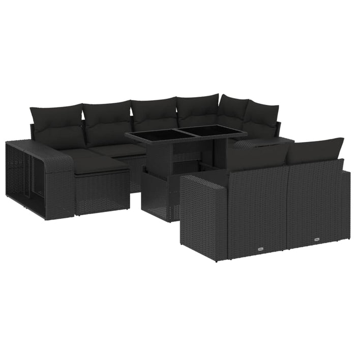 Set Divani da Giardino 11 pz con Cuscini in Polyrattan Nero 3274578