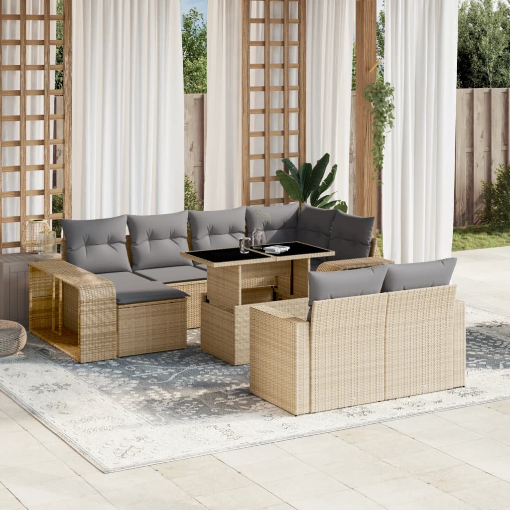 vidaXL Set Divani da Giardino 11 pz con Cuscini Beige in Polyrattan