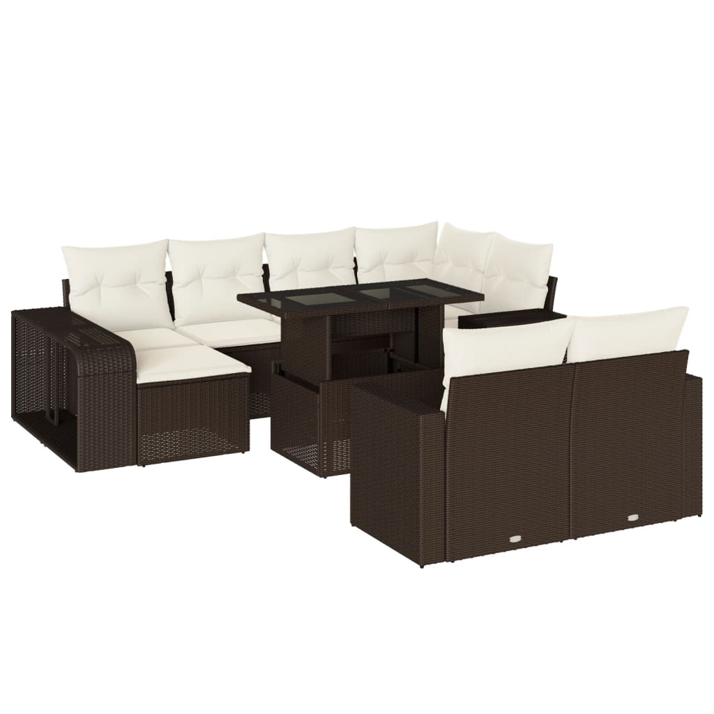 Set Divani da Giardino 11 pz con Cuscini Polyrattan Marrone 3274586