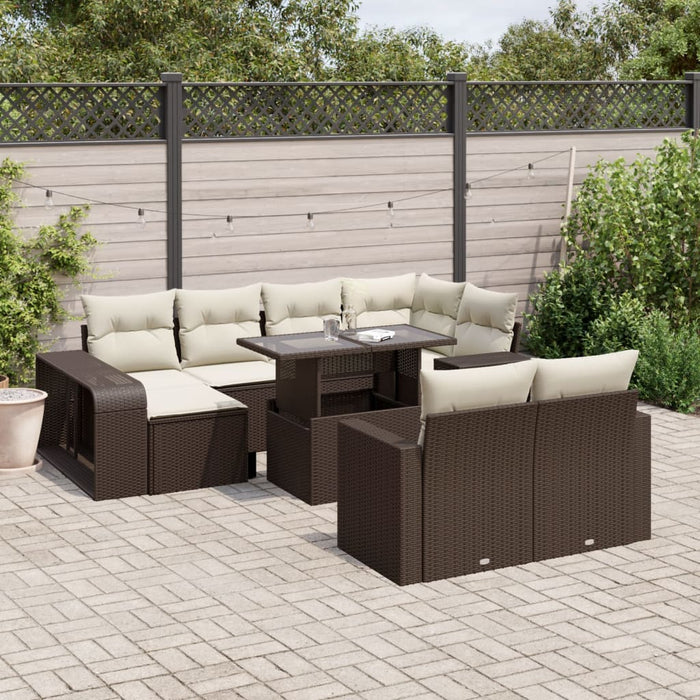 Set Divani da Giardino 11 pz con Cuscini Polyrattan Marrone 3274586