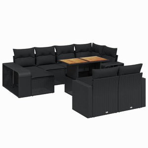 Set Divani da Giardino 11 pz con Cuscini in Polyrattan Nero