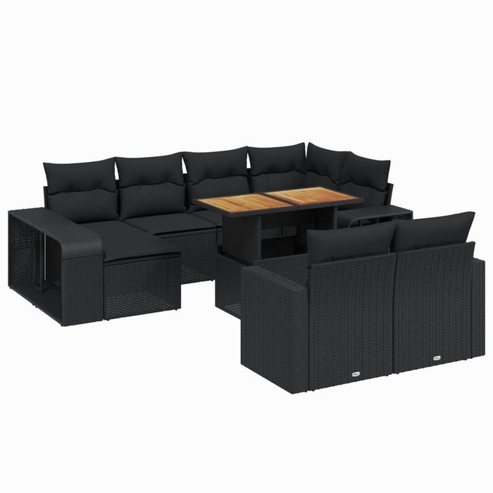 Set Divani da Giardino 11 pz con Cuscini in Polyrattan Nero