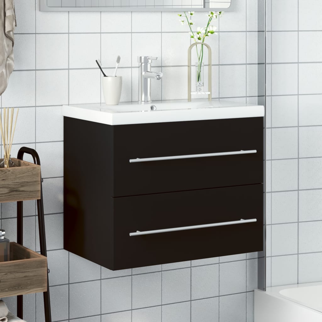 Mobile da Bagno con Lavabo Integrato-Armadietto da bagno con Lavandino Nero 583068