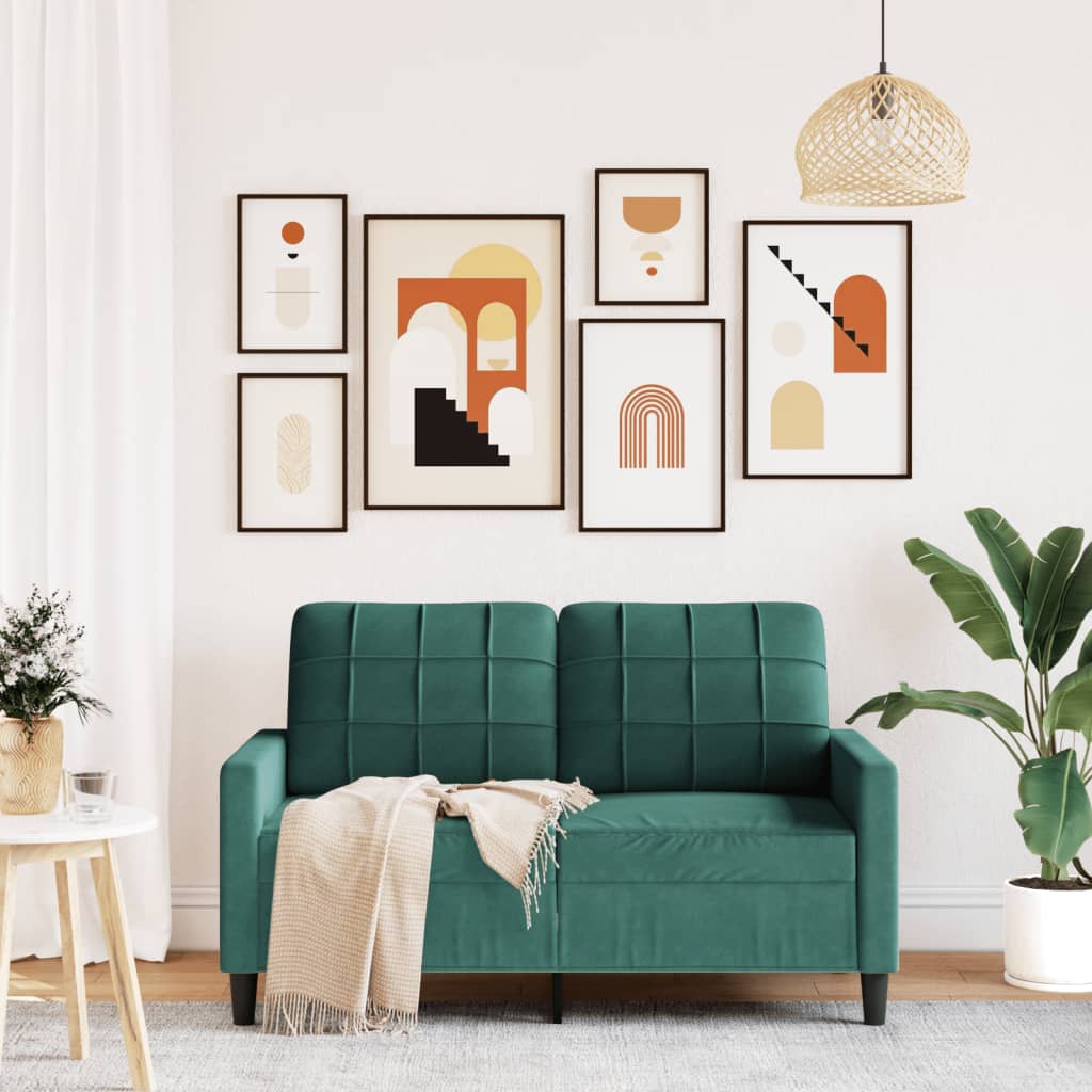vidaXL Divano a 2 Posti Verde Scuro 120 cm in Velluto