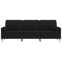 vidaXL Divano a 3 Posti con Cuscini Nero 210 cm in Tessuto