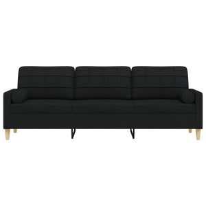 vidaXL Divano a 3 Posti con Cuscini Nero 210 cm in Tessuto