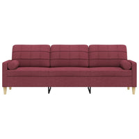 vidaXL Divano a 3 Posti con Cuscini Rosso Vino 210 cm in Tessuto