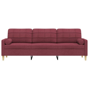 vidaXL Divano a 3 Posti con Cuscini Rosso Vino 210 cm in Tessuto