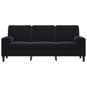 Divano a 3 Posti con Cuscini Nero 180 cm in Velluto