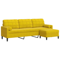 Divano a 3 Posti con Poggiapiedi Giallo 210 cm in Velluto