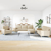 Set di Divani 4 pz con Poggiapiedi Crema in Tessuto