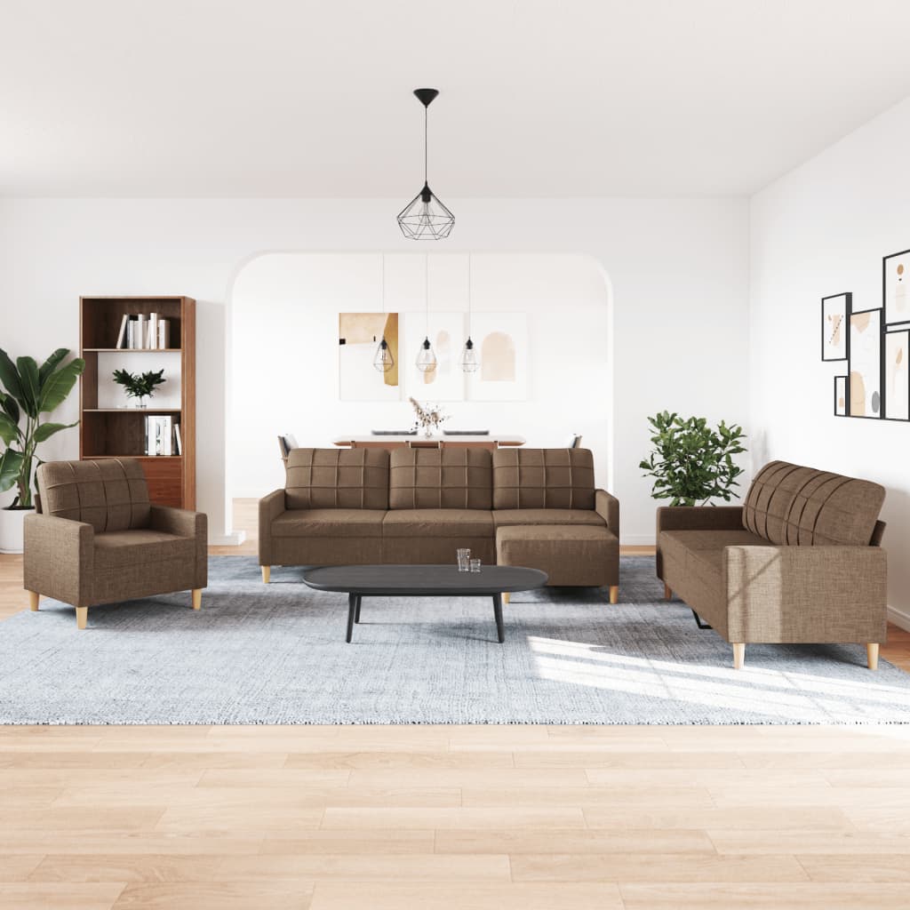 vidaXL Set di Divani 4 pz con Poggiapiedi Marrone in Tessuto