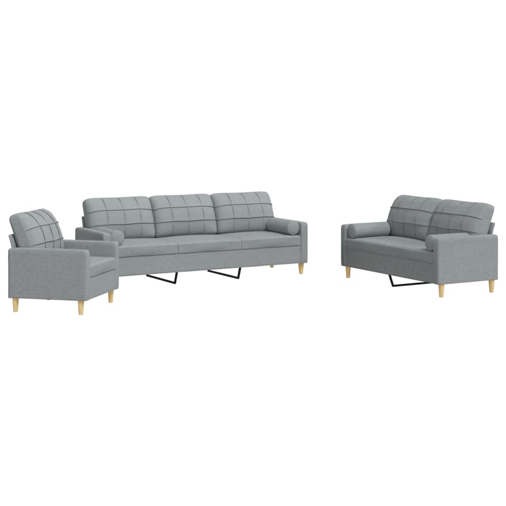 vidaXL Set Divani 3 pz con Cuscini Decorativi Grigio Chiaro in Tessuto