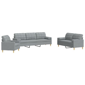 vidaXL Set Divani 3 pz con Cuscini Decorativi Grigio Chiaro in Tessuto