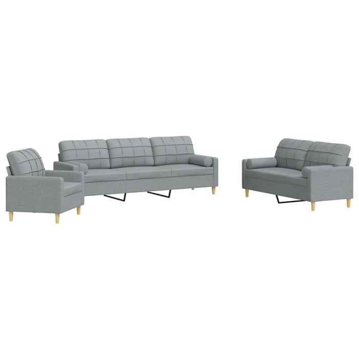 vidaXL Set Divani 3 pz con Cuscini Decorativi Grigio Chiaro in Tessuto