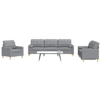 vidaXL Set Divani 3 pz con Cuscini Decorativi Grigio Chiaro in Tessuto