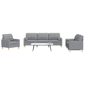 vidaXL Set Divani 3 pz con Cuscini Decorativi Grigio Chiaro in Tessuto