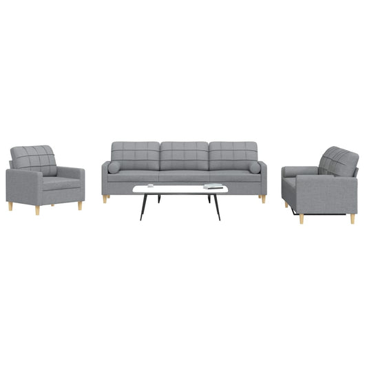 vidaXL Set Divani 3 pz con Cuscini Decorativi Grigio Chiaro in Tessuto