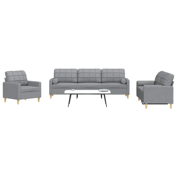 vidaXL Set Divani 3 pz con Cuscini Decorativi Grigio Chiaro in Tessuto
